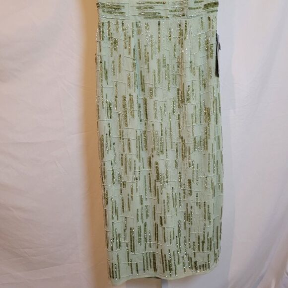 $498 NEW MAC DUGGAL 8 SAGE GREEN HAND BEADED MIDI CREPE SHEATH COLUMN DRESS NWT - Picture 16 of 16